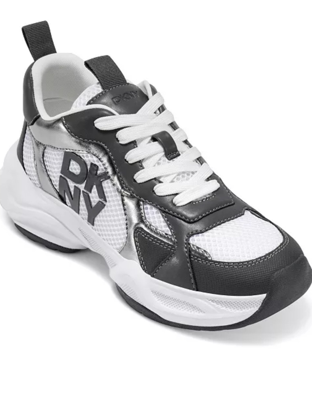 DKNY Deyoung White Black Silver Women's Low Top Lace Up Sneakers Size 9M
